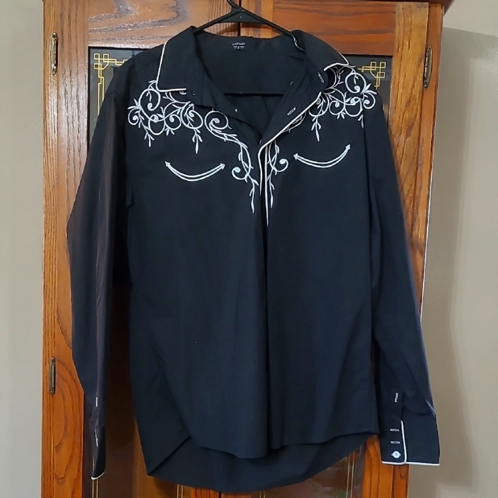 Men's Black Embroidered Casual Button Down Shirt